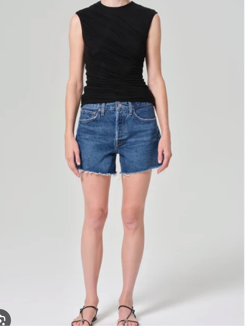 Agolde Parker Long A9010-1371 Caution Dark Rinse Cut Off Jean Shorts Denim Sz 32